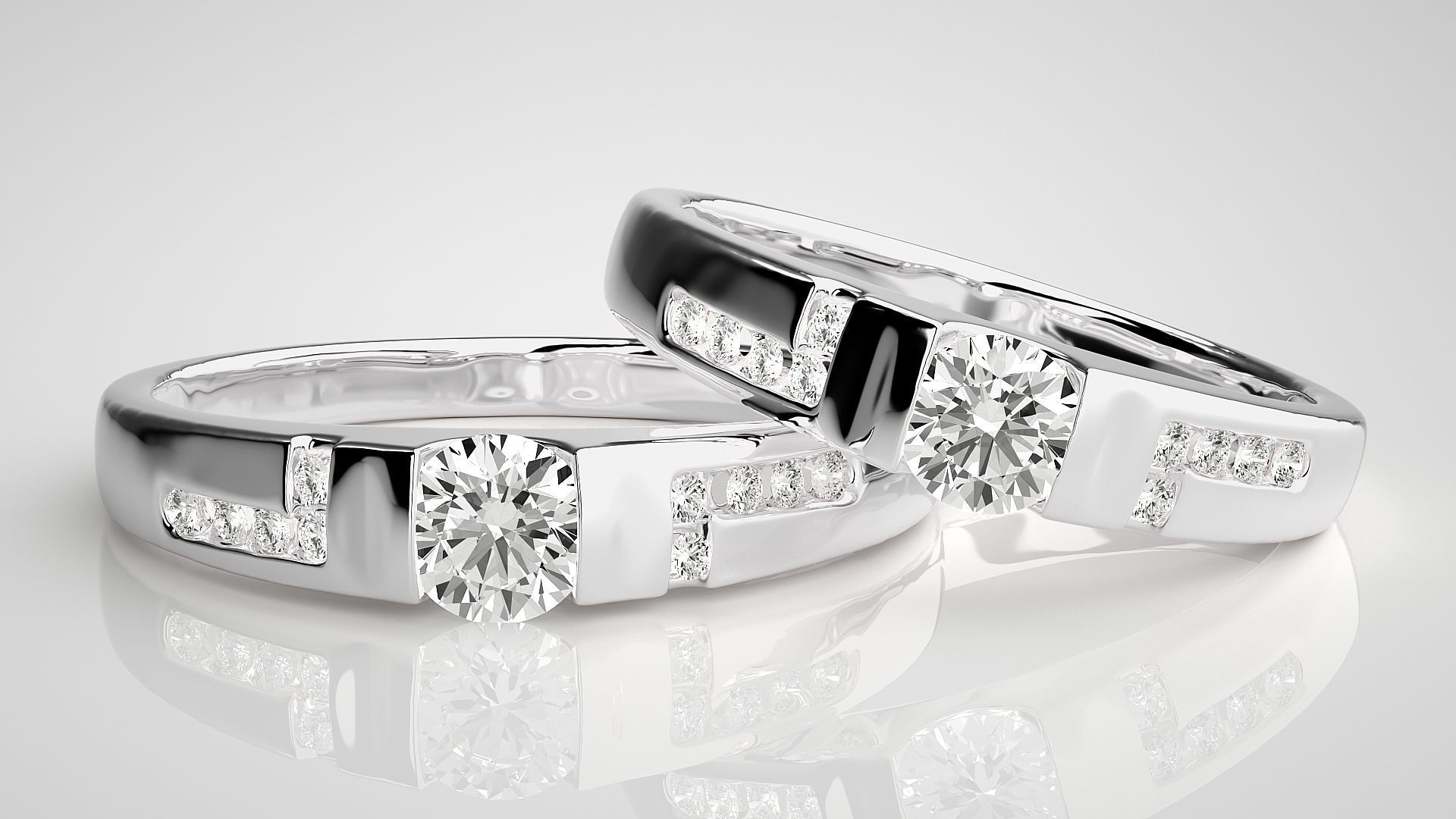 Solitaire Couple Band Ring 3dm stl render detail 3D print model_5