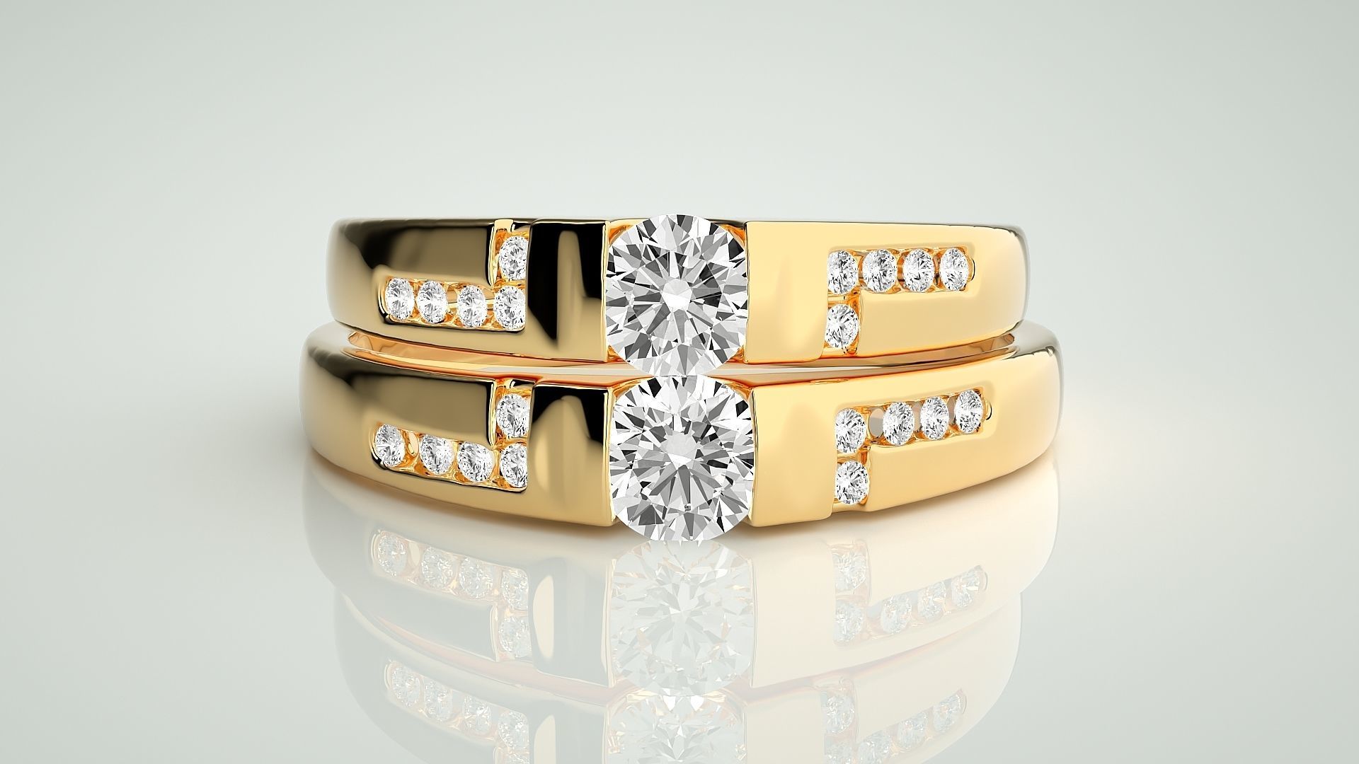 Solitaire Couple Band Ring 3dm stl render detail 3D print model_11