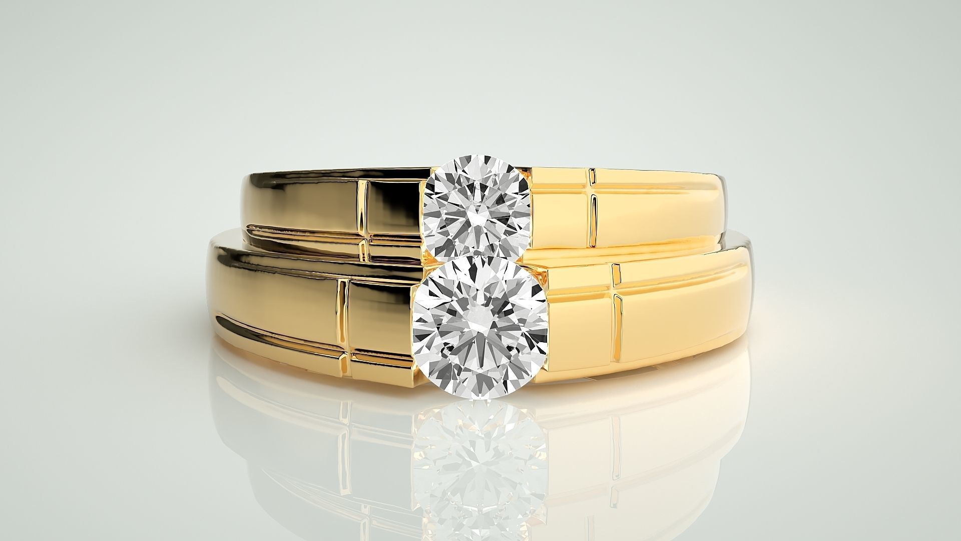 Solitaire Couple Band Ring 3dm stl render detail 3D print model_11