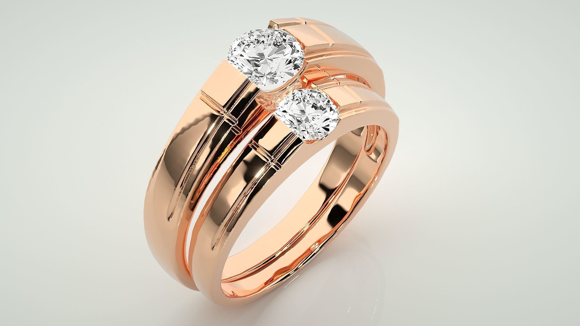 Solitaire Couple Band Ring 3dm stl render detail 3D print model_4