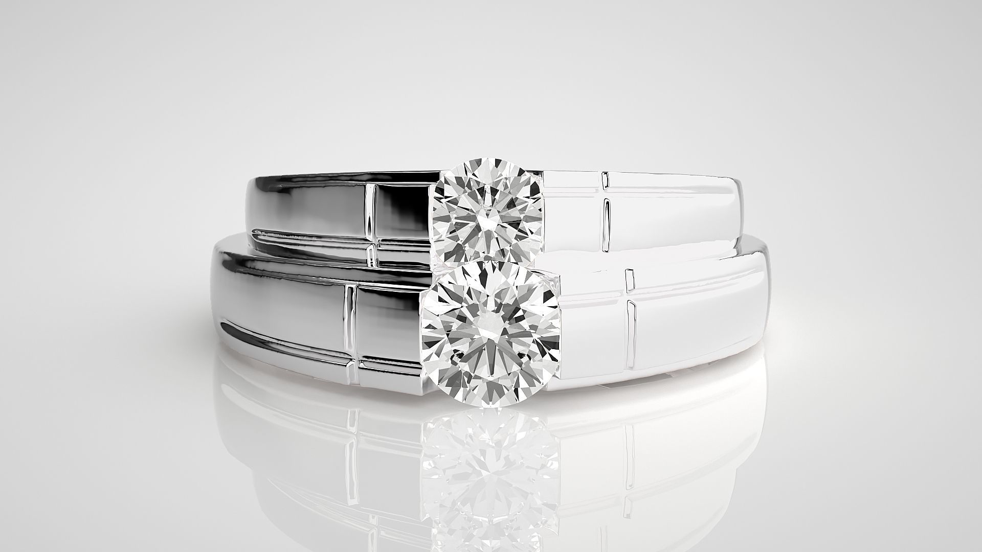Solitaire Couple Band Ring 3dm stl render detail 3D print model_7