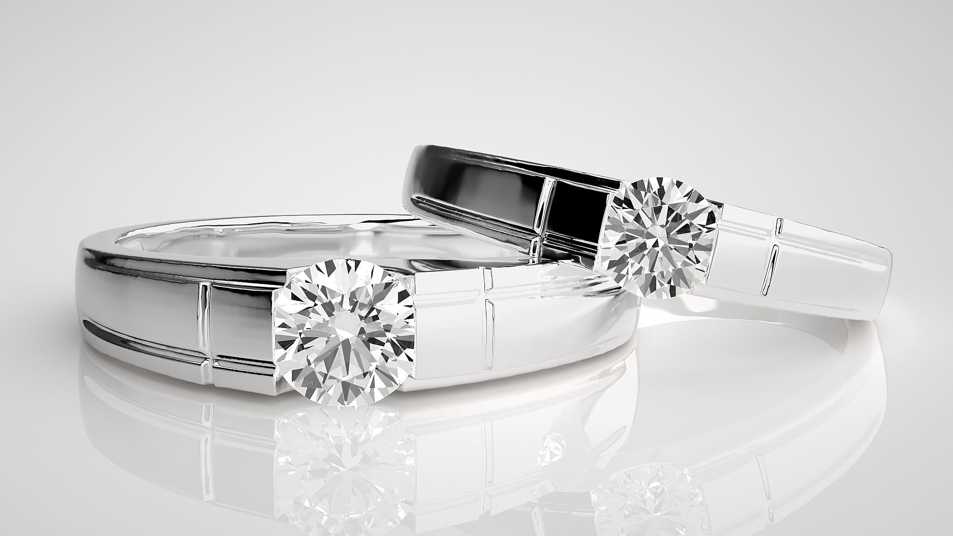 Solitaire Couple Band Ring 3dm stl render detail 3D print model_5