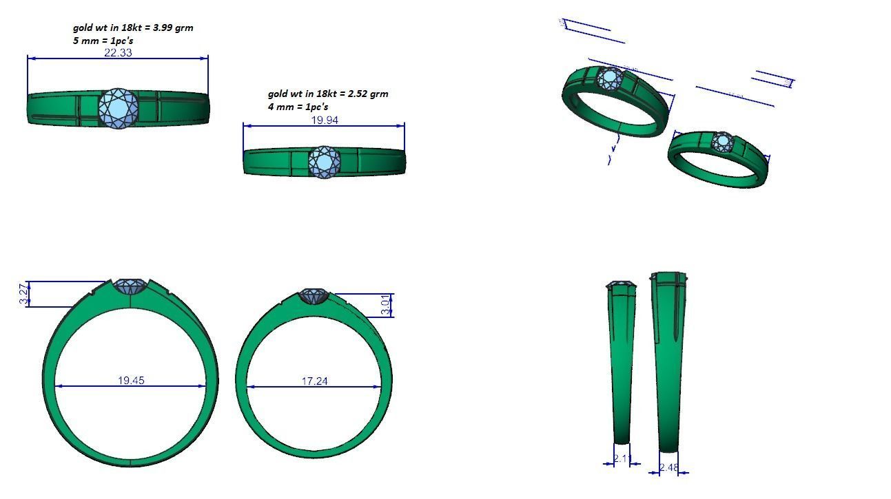 Solitaire Couple Band Ring 3dm stl render detail 3D print model_3