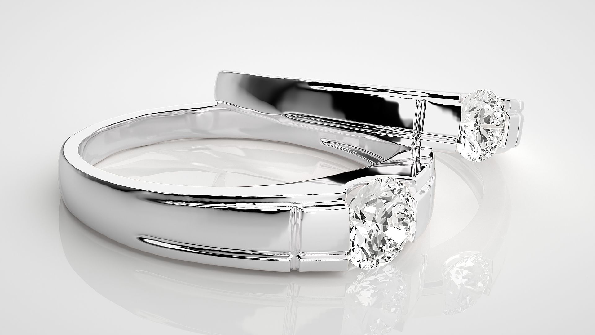 Solitaire Couple Band Ring 3dm stl render detail 3D print model_6