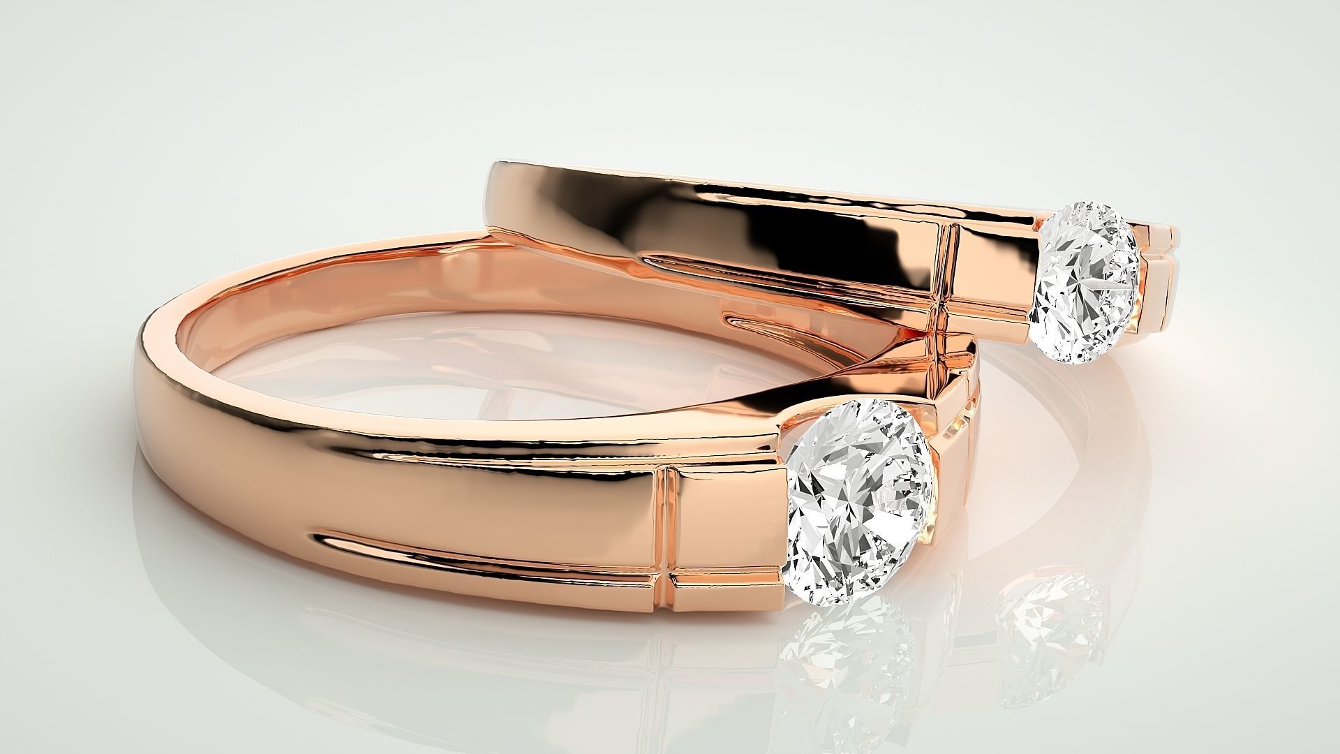 Solitaire Couple Band Ring 3dm stl render detail 3D print model_1