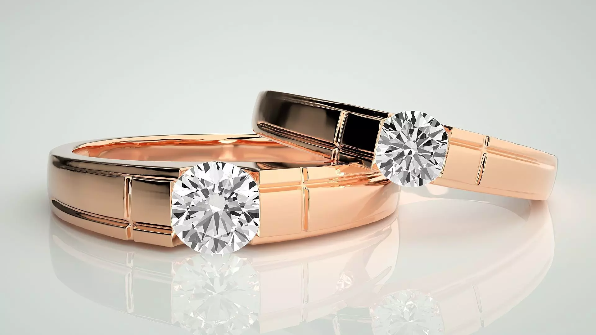 Solitaire Couple Band Ring 3dm stl render detail 3D print model_0