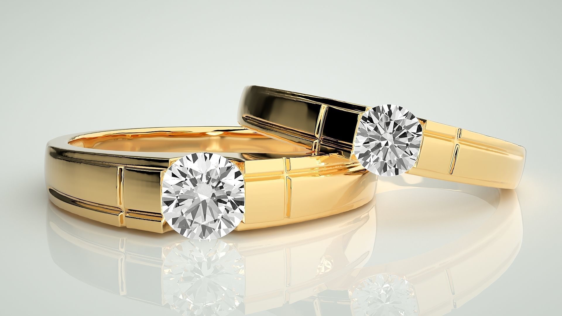 Solitaire Couple Band Ring 3dm stl render detail 3D print model_9