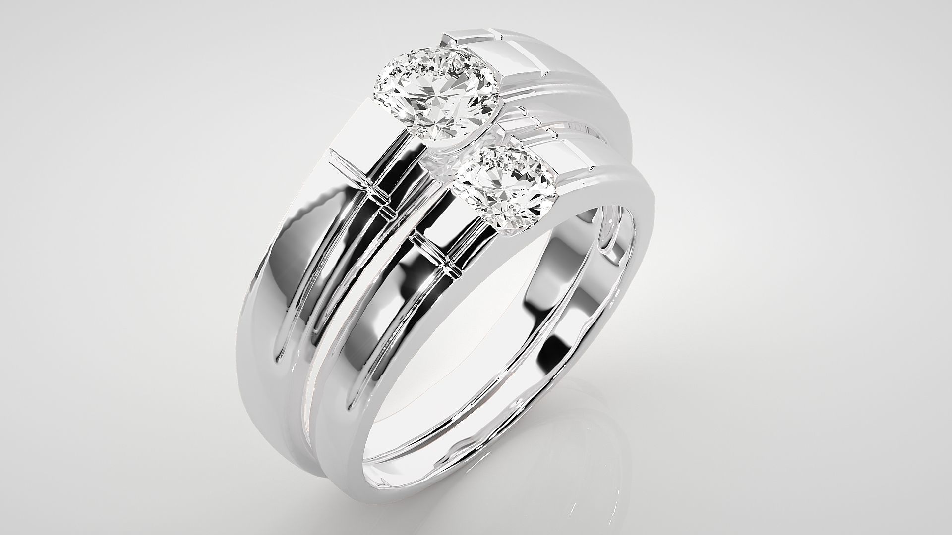 Solitaire Couple Band Ring 3dm stl render detail 3D print model_8