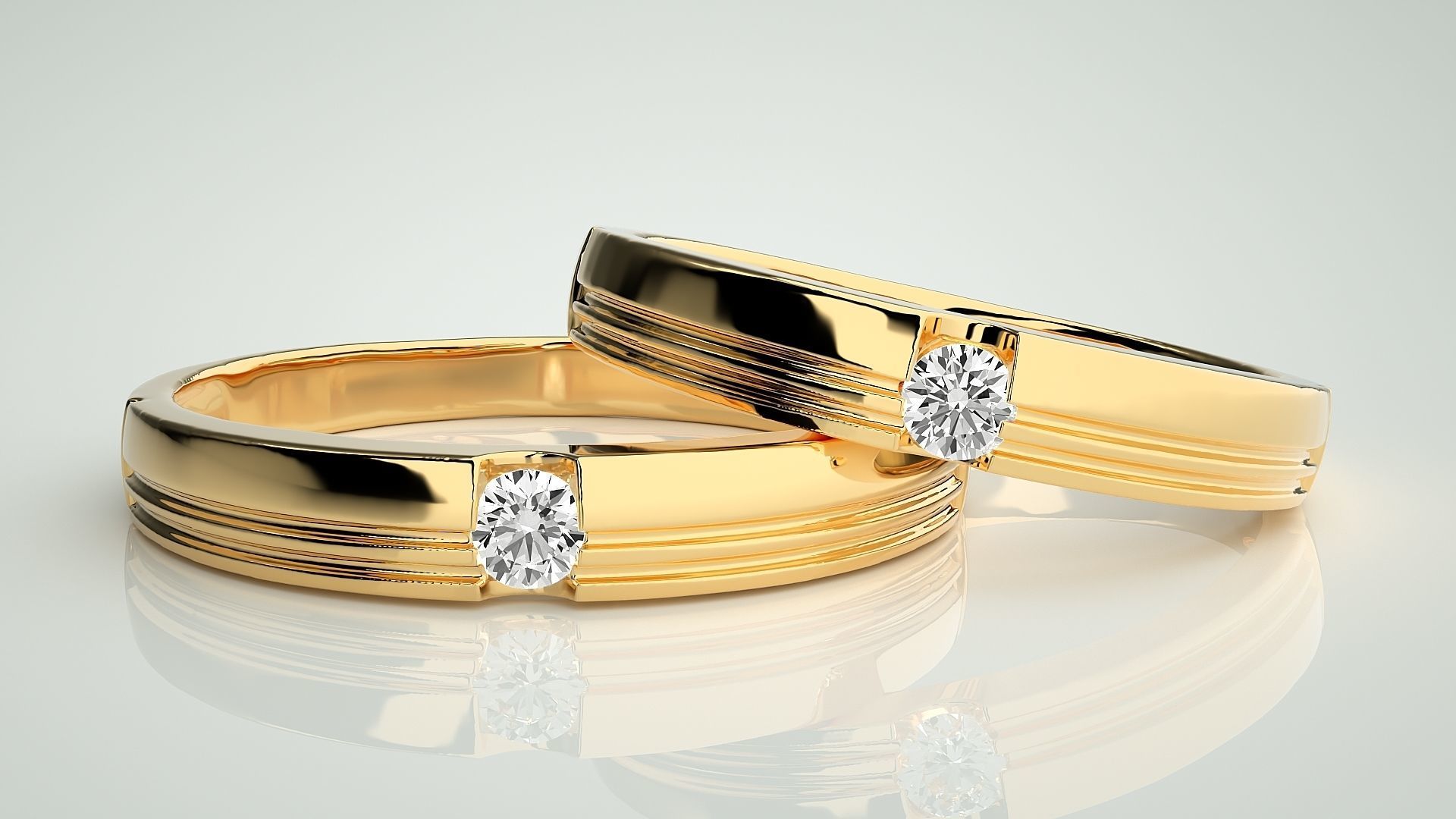 Solitaire Couple Band Ring 3dm stl render detail 3D print model_9