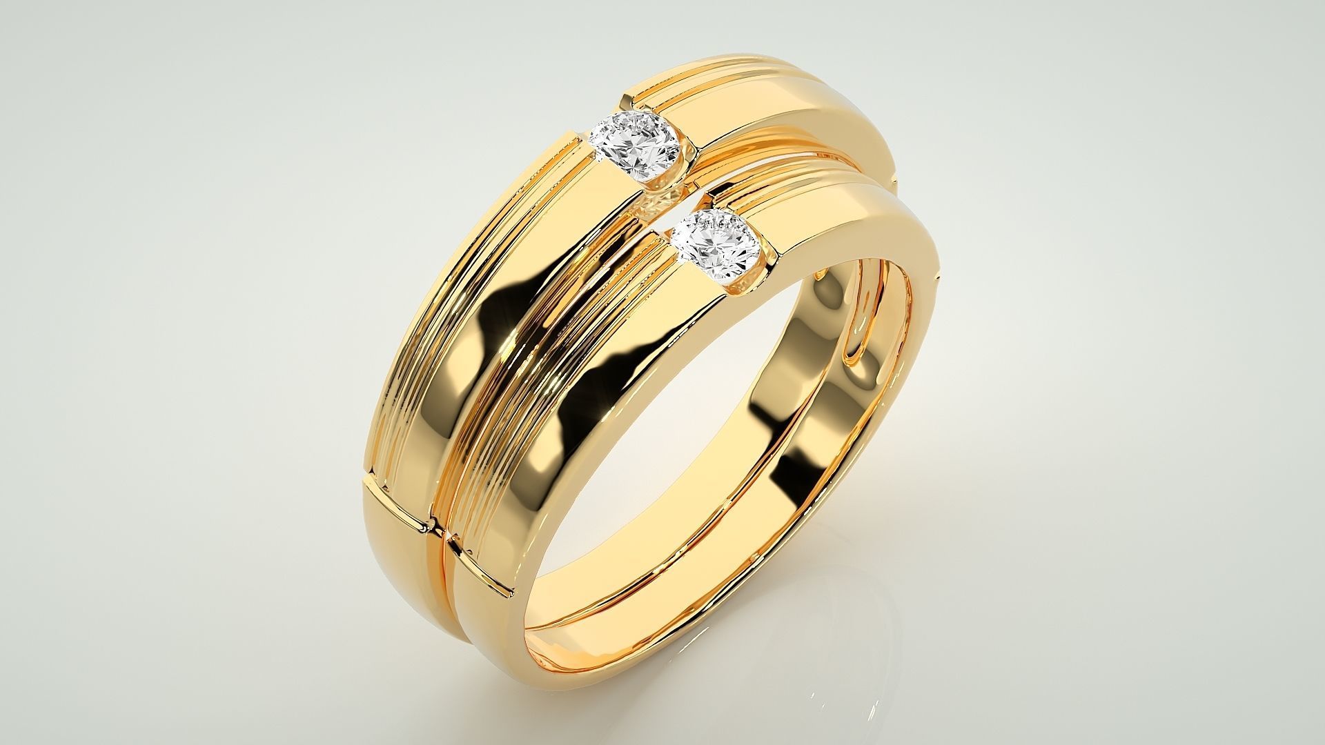 Solitaire Couple Band Ring 3dm stl render detail 3D print model_12