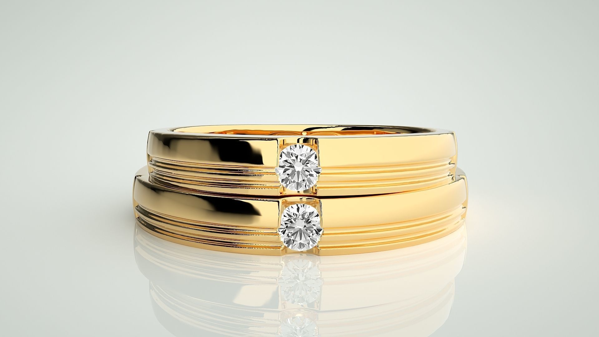 Solitaire Couple Band Ring 3dm stl render detail 3D print model_11