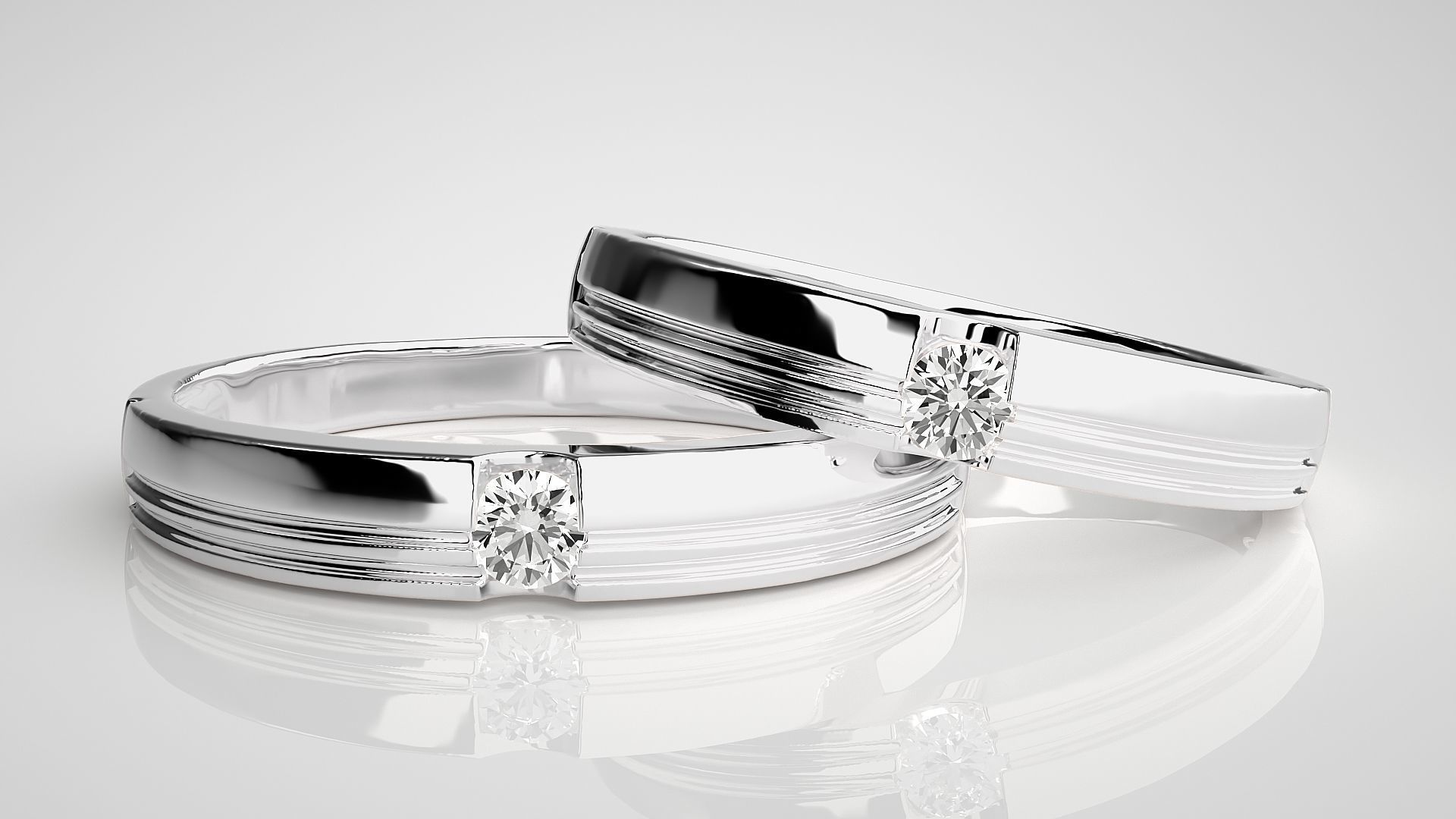 Solitaire Couple Band Ring 3dm stl render detail 3D print model_5