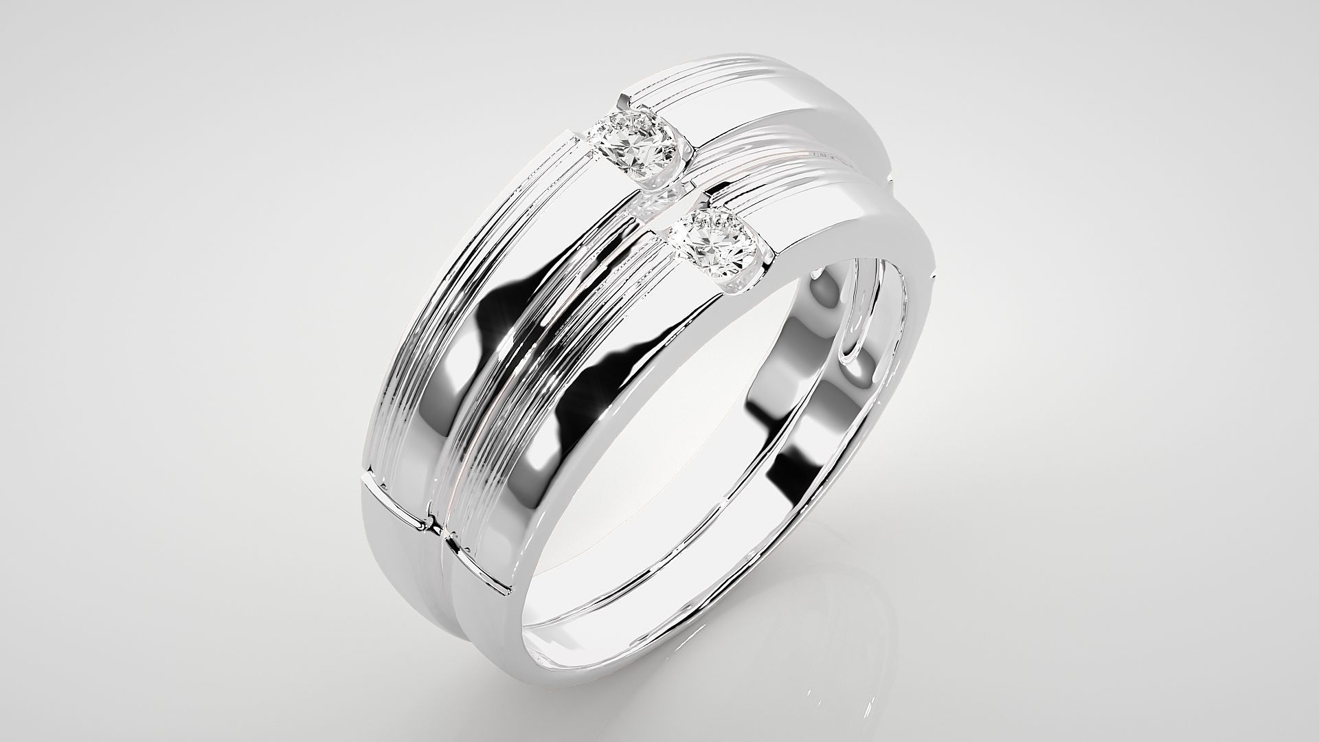 Solitaire Couple Band Ring 3dm stl render detail 3D print model_8