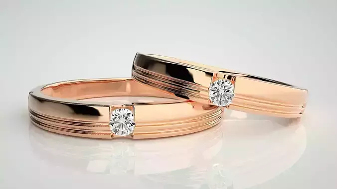 Solitaire Couple Band Ring 3dm stl render detail