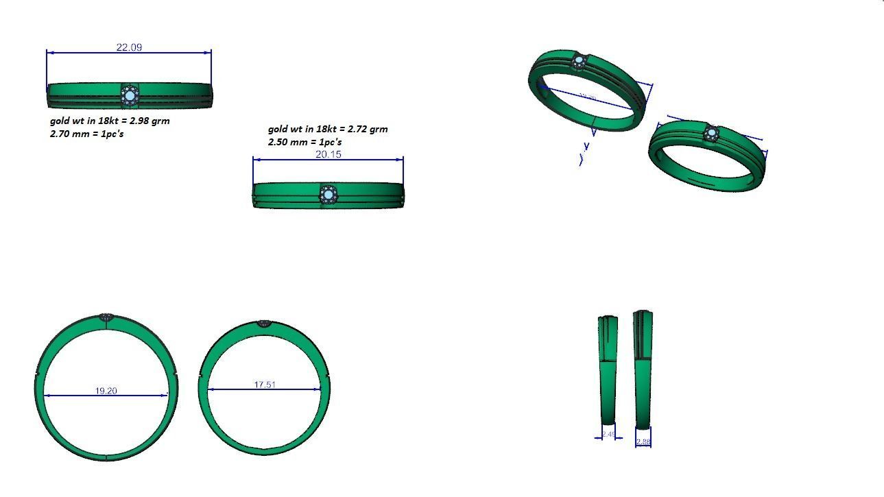 Solitaire Couple Band Ring 3dm stl render detail 3D print model_3