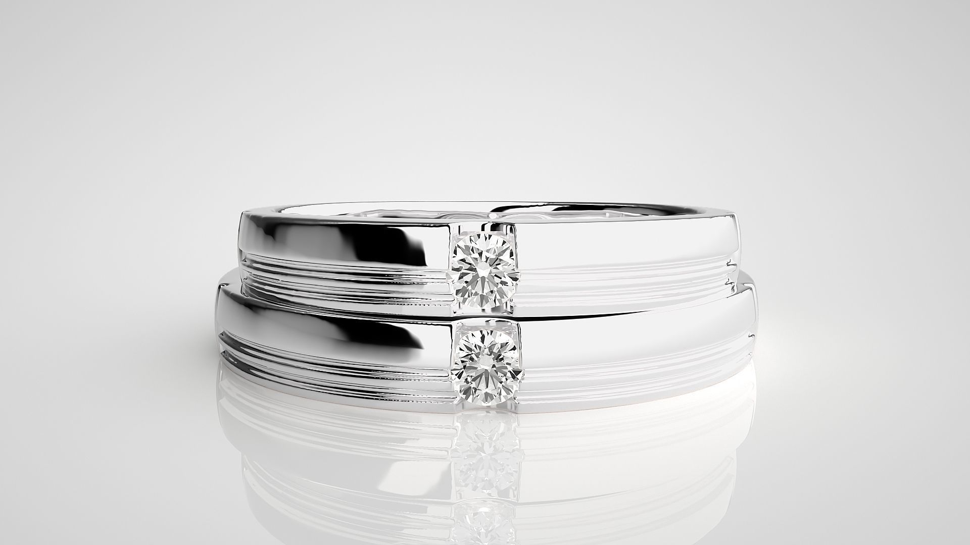 Solitaire Couple Band Ring 3dm stl render detail 3D print model_7