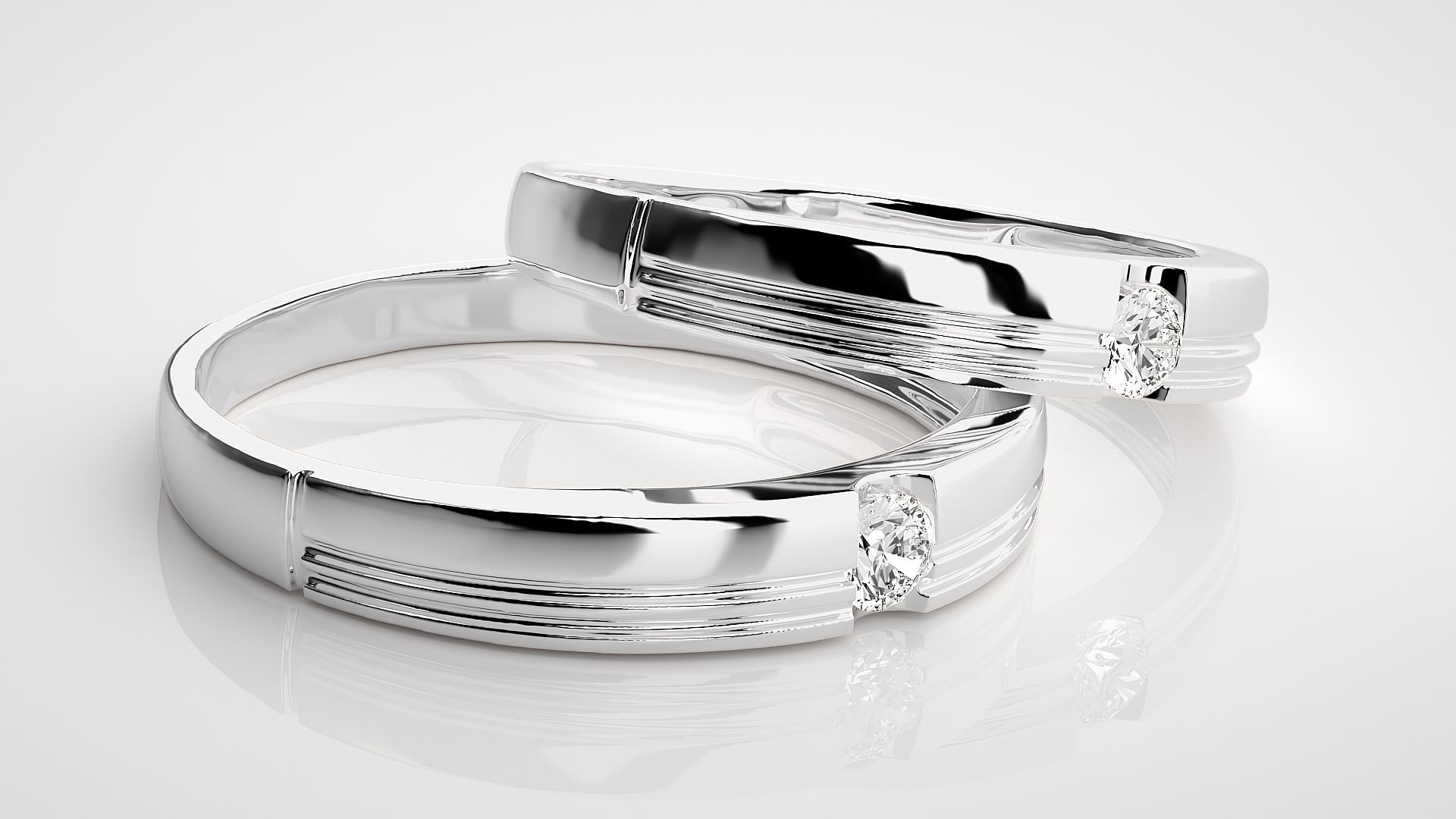 Solitaire Couple Band Ring 3dm stl render detail 3D print model_6