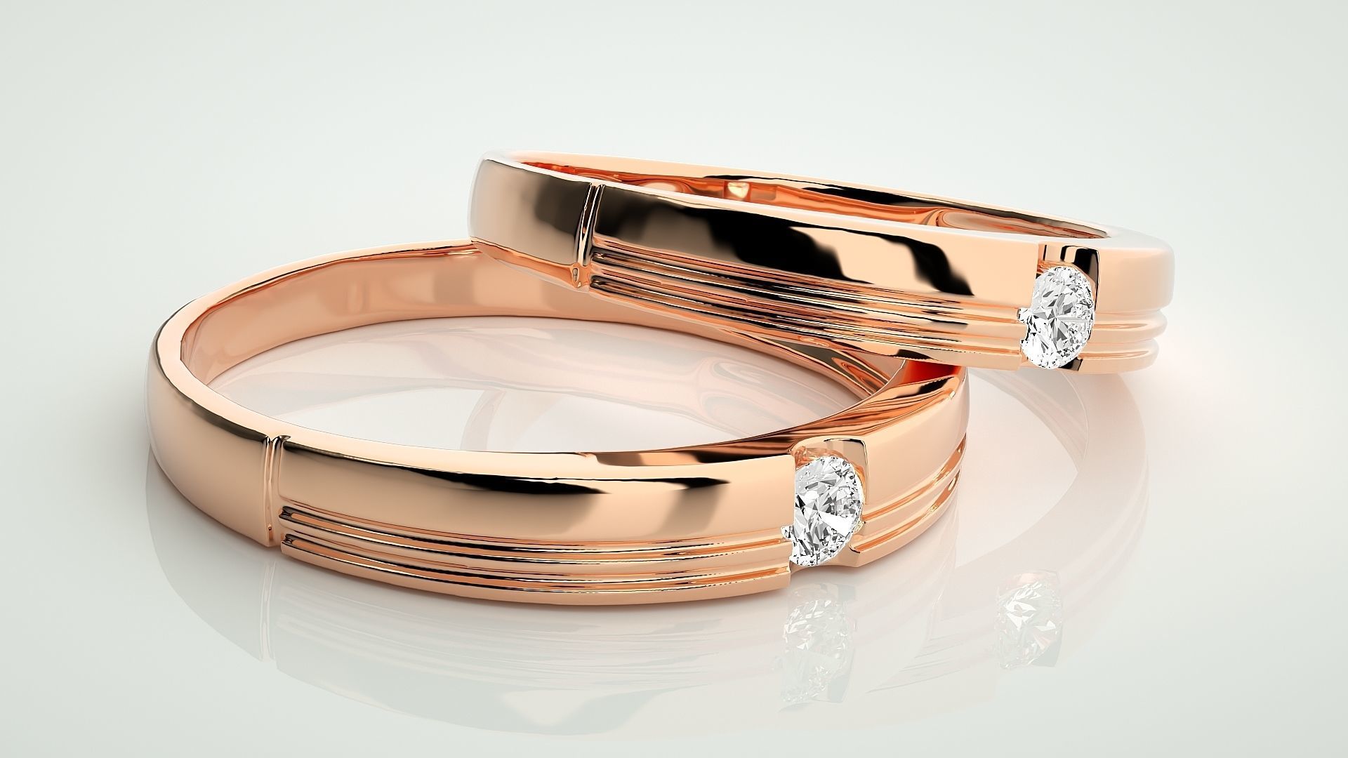 Solitaire Couple Band Ring 3dm stl render detail 3D print model_1