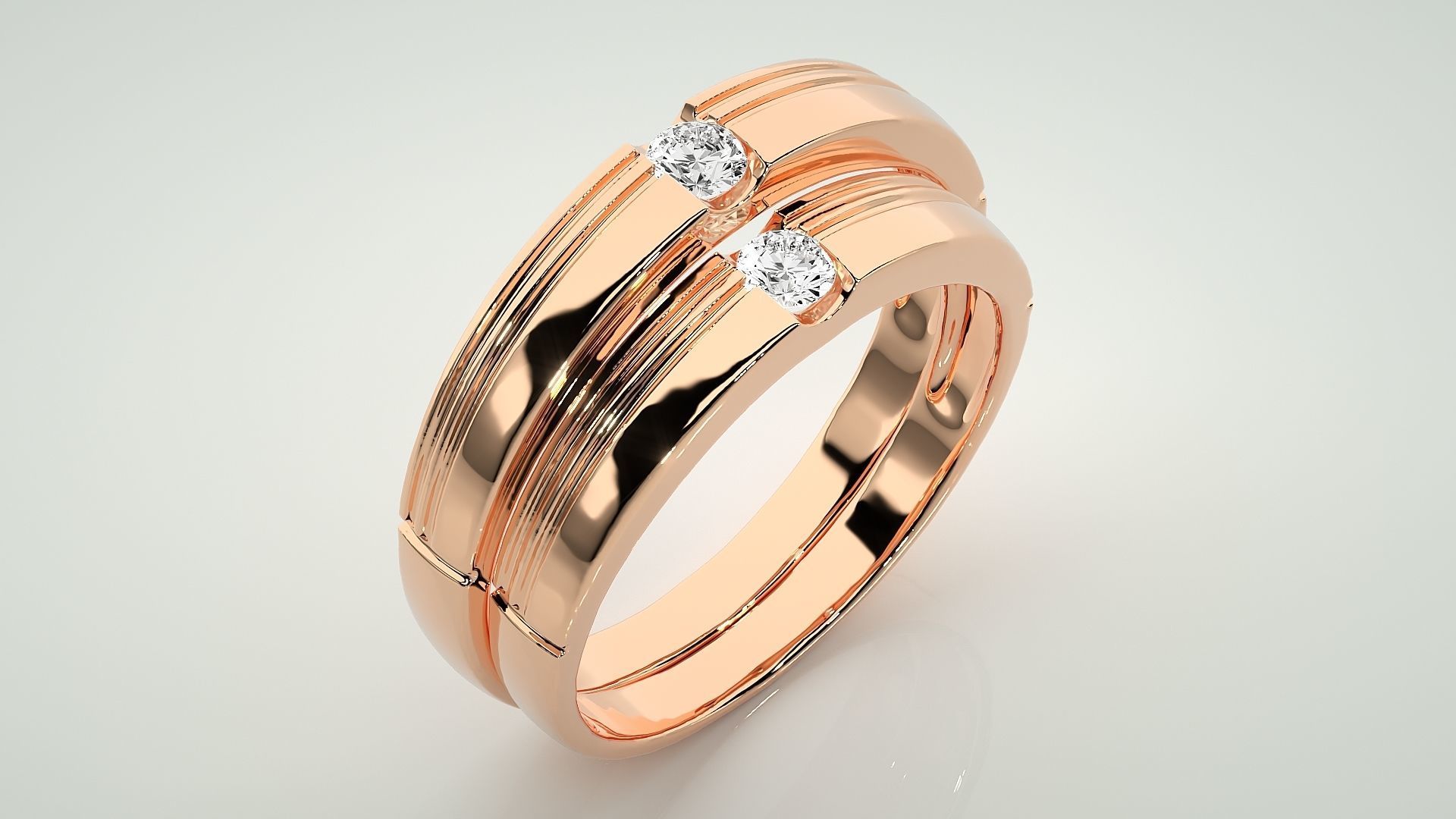 Solitaire Couple Band Ring 3dm stl render detail 3D print model_4