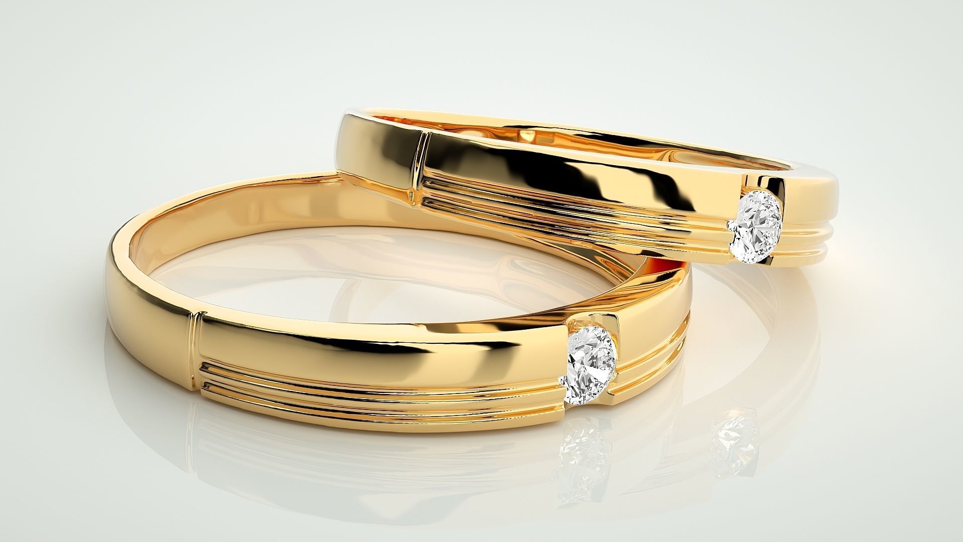 Solitaire Couple Band Ring 3dm stl render detail 3D print model_10