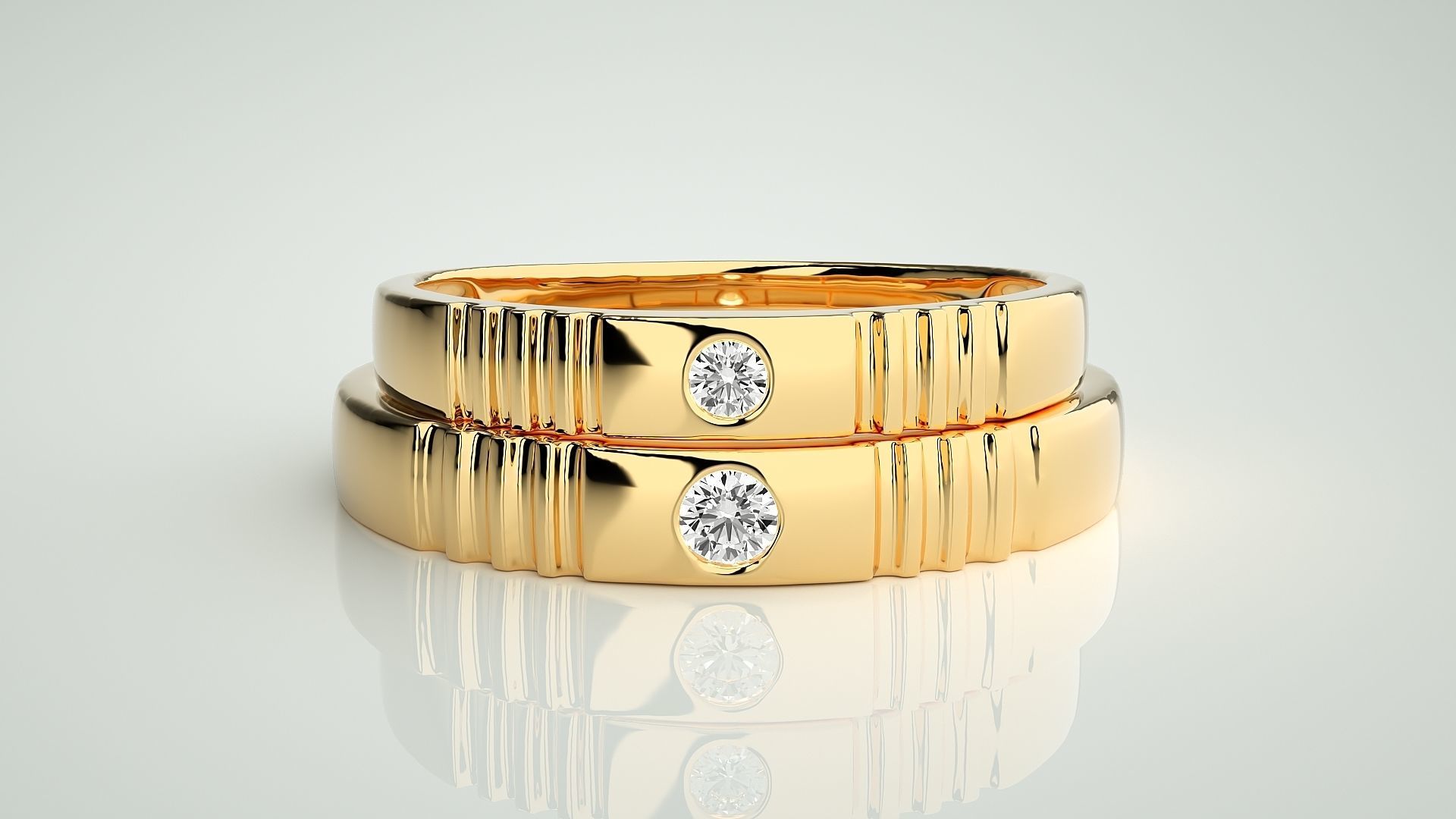 Solitaire Couple Band Ring 3dm stl render detail 3D print model_11