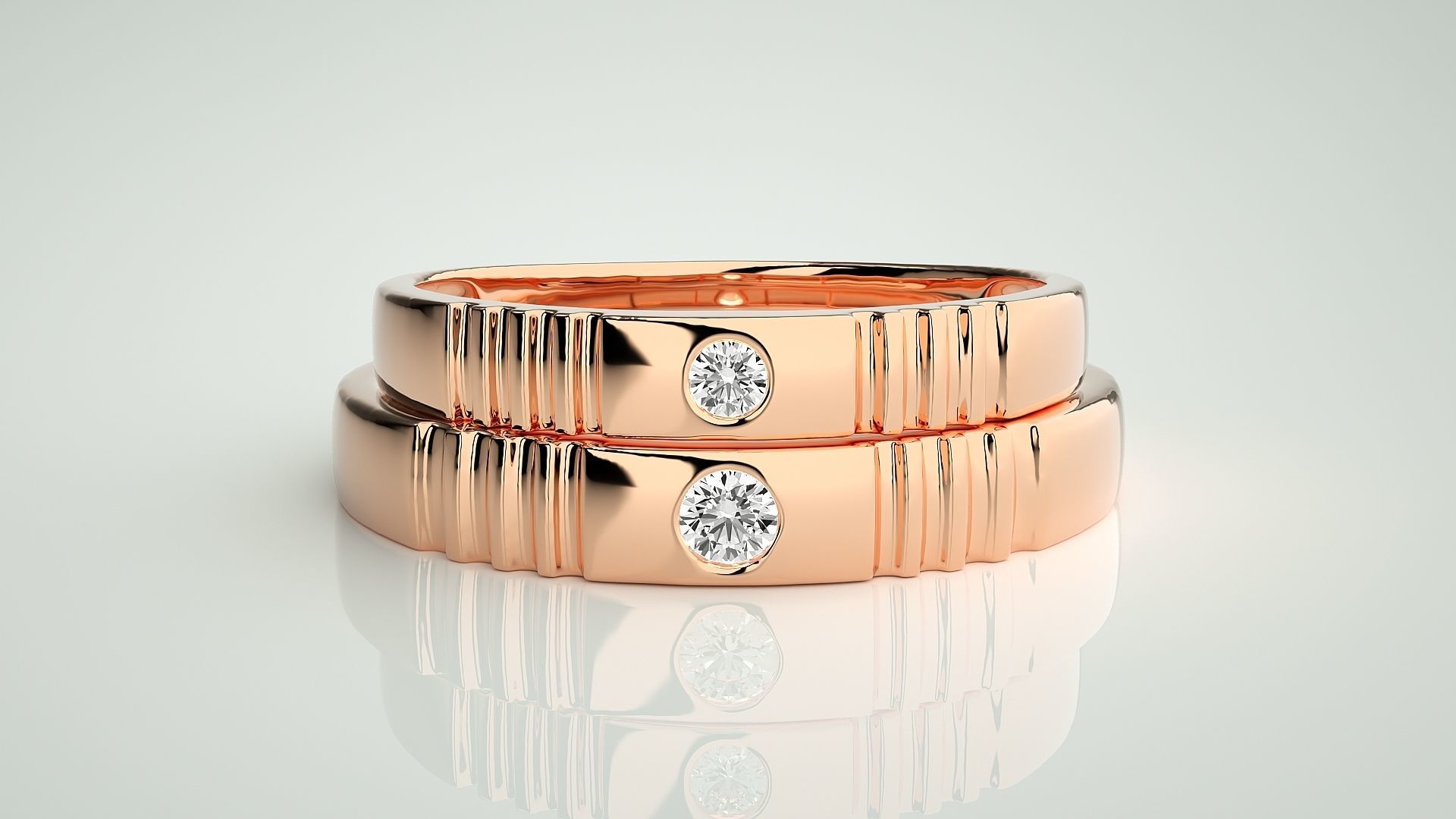 Solitaire Couple Band Ring 3dm stl render detail 3D print model_2