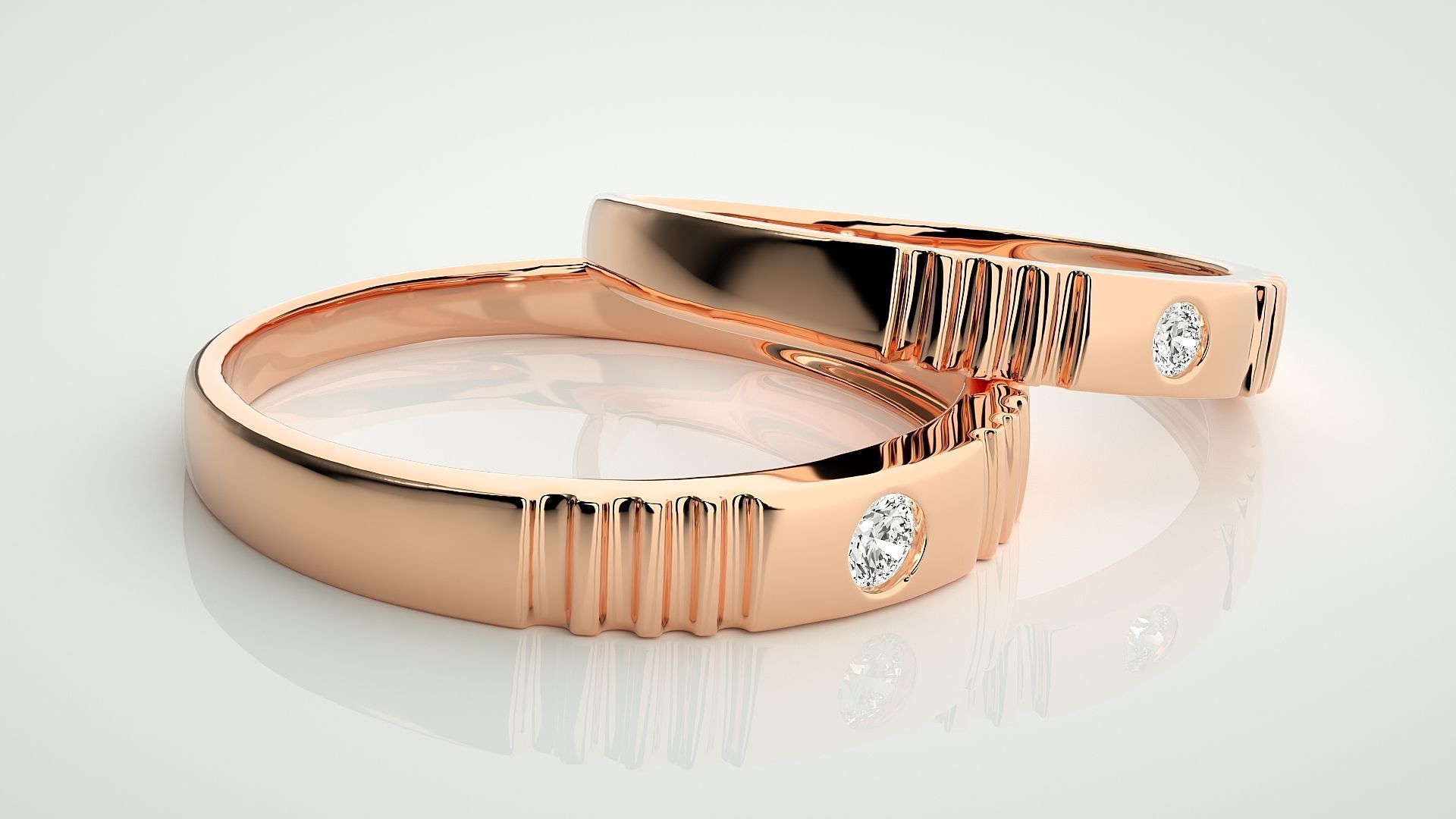 Solitaire Couple Band Ring 3dm stl render detail 3D print model_1