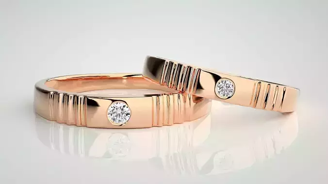 Solitaire Couple Band Ring 3dm stl render detail