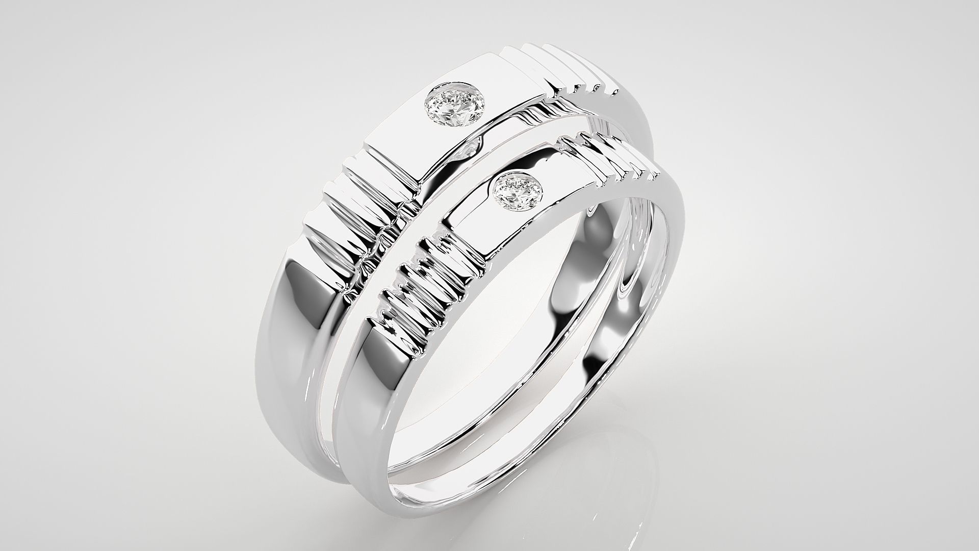Solitaire Couple Band Ring 3dm stl render detail 3D print model_8