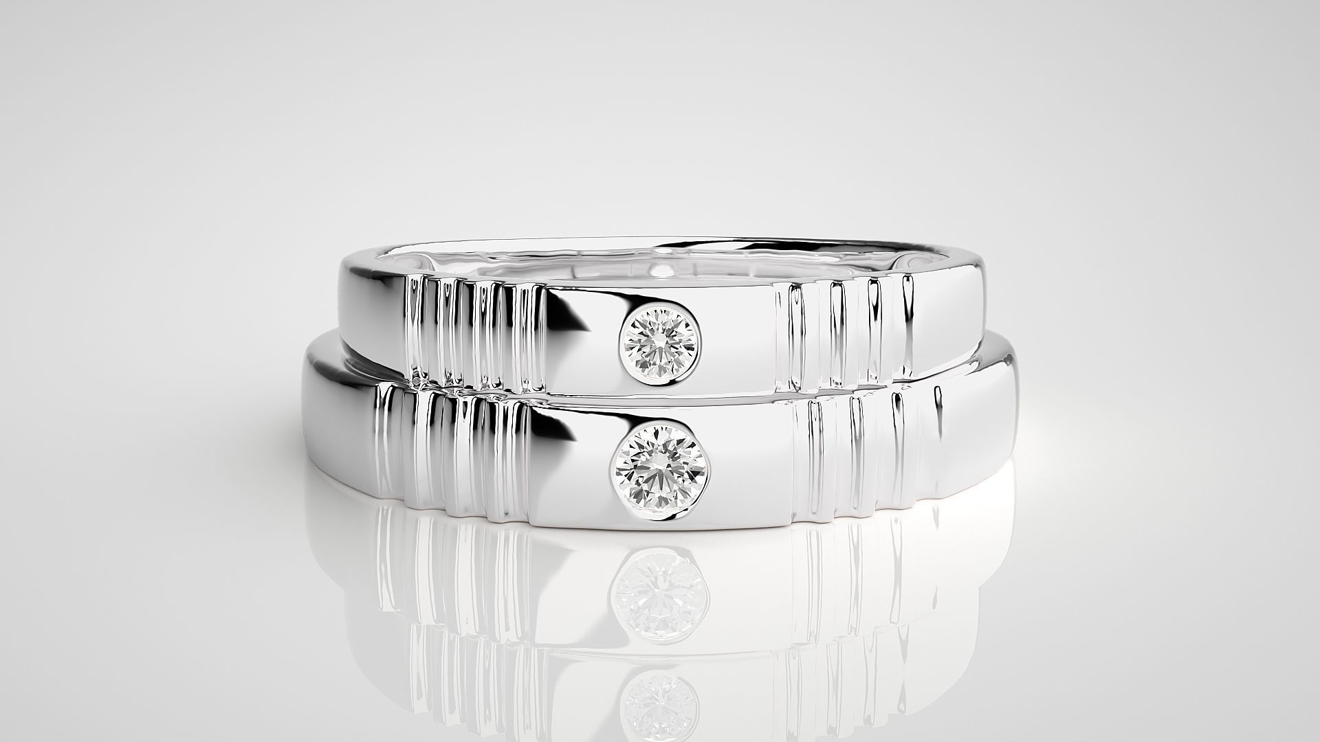 Solitaire Couple Band Ring 3dm stl render detail 3D print model_7