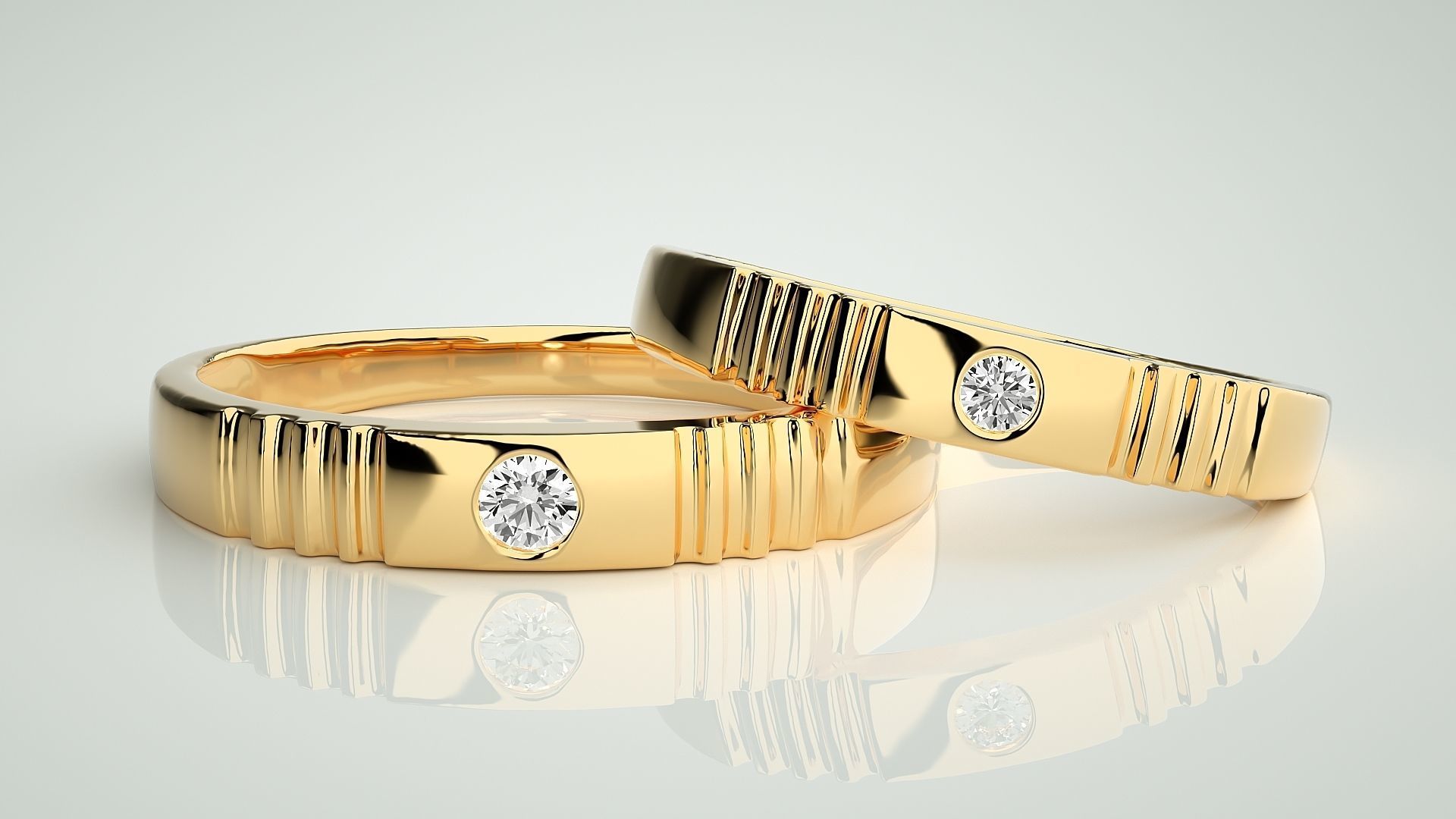 Solitaire Couple Band Ring 3dm stl render detail 3D print model_9