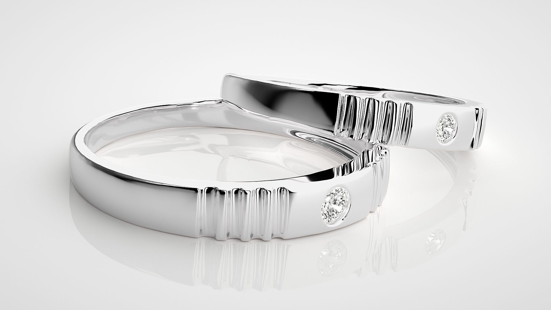 Solitaire Couple Band Ring 3dm stl render detail 3D print model_6