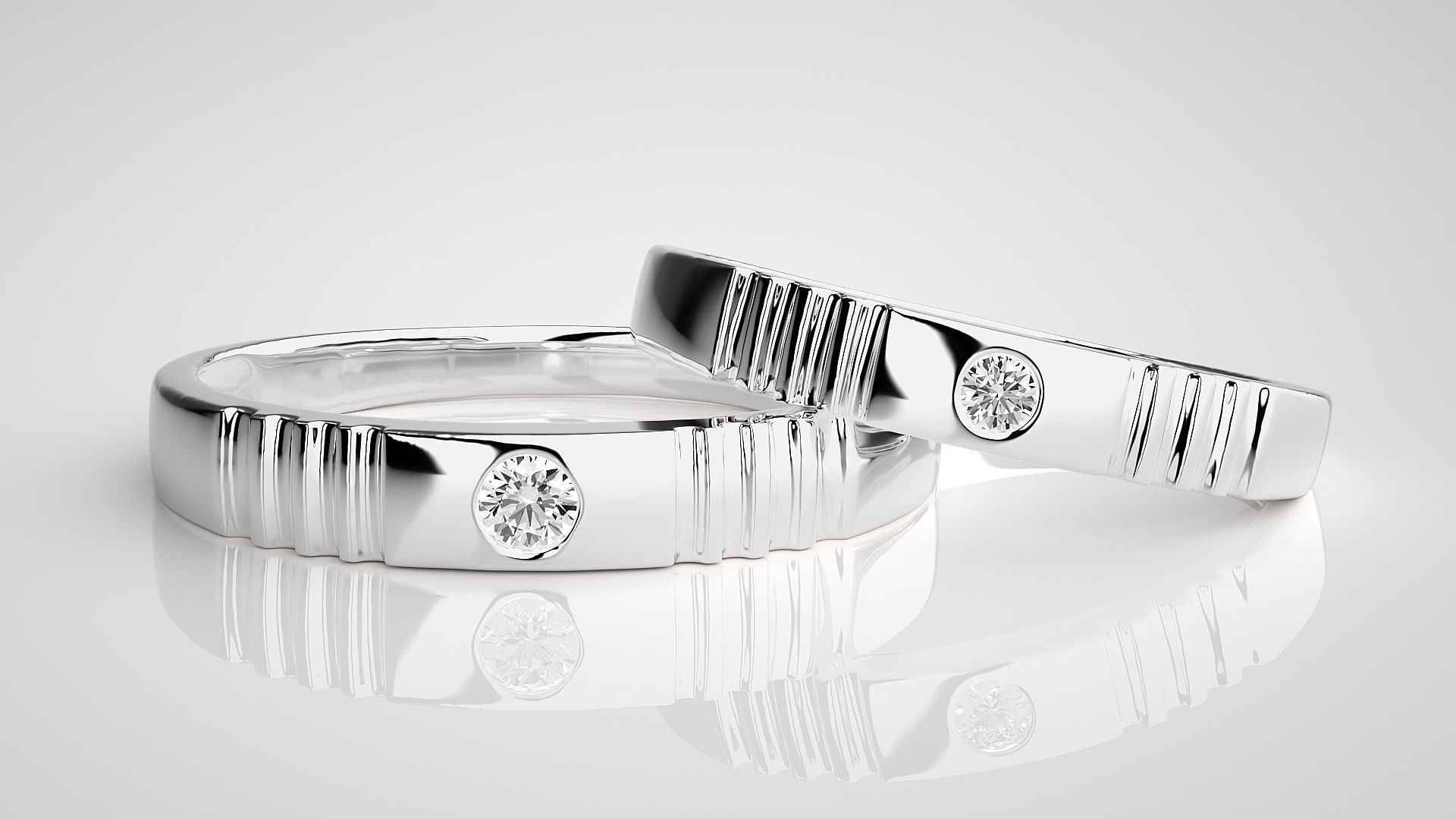 Solitaire Couple Band Ring 3dm stl render detail 3D print model_5