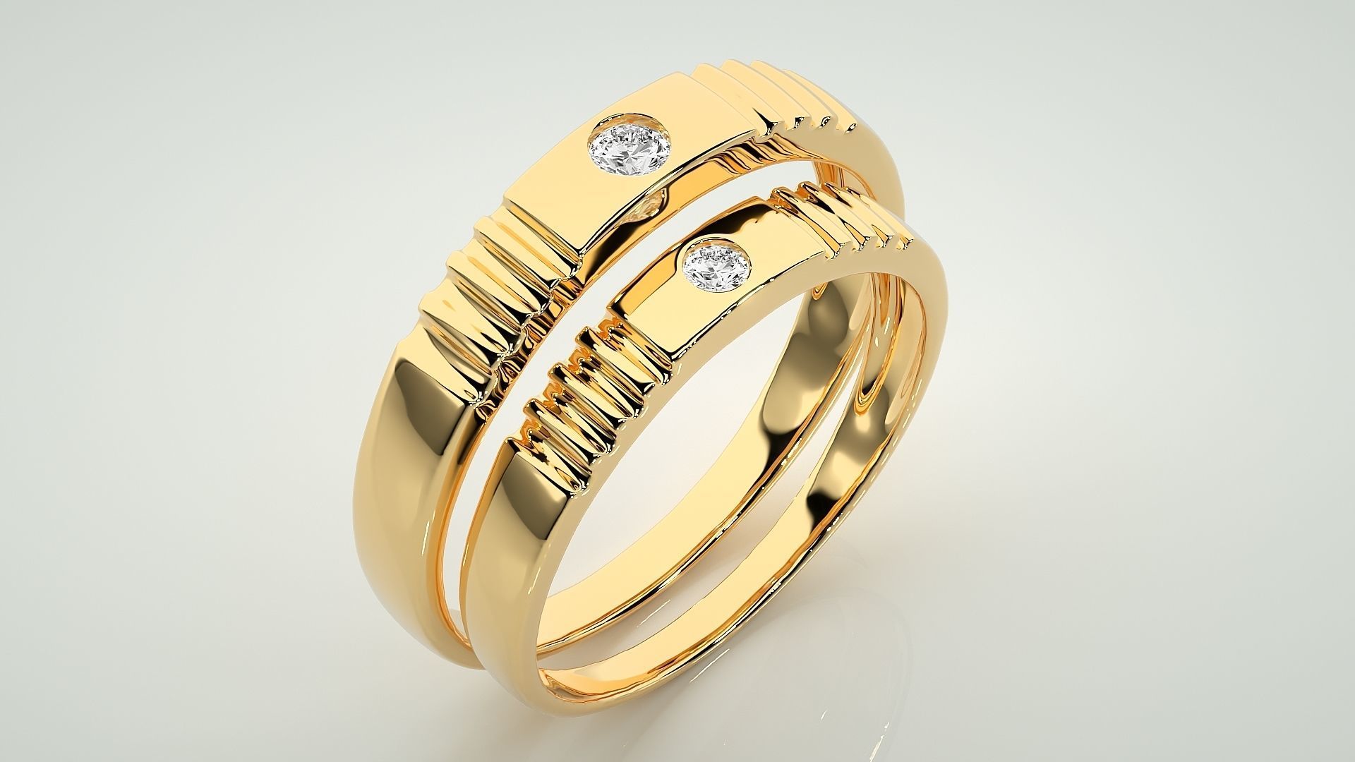 Solitaire Couple Band Ring 3dm stl render detail 3D print model_12