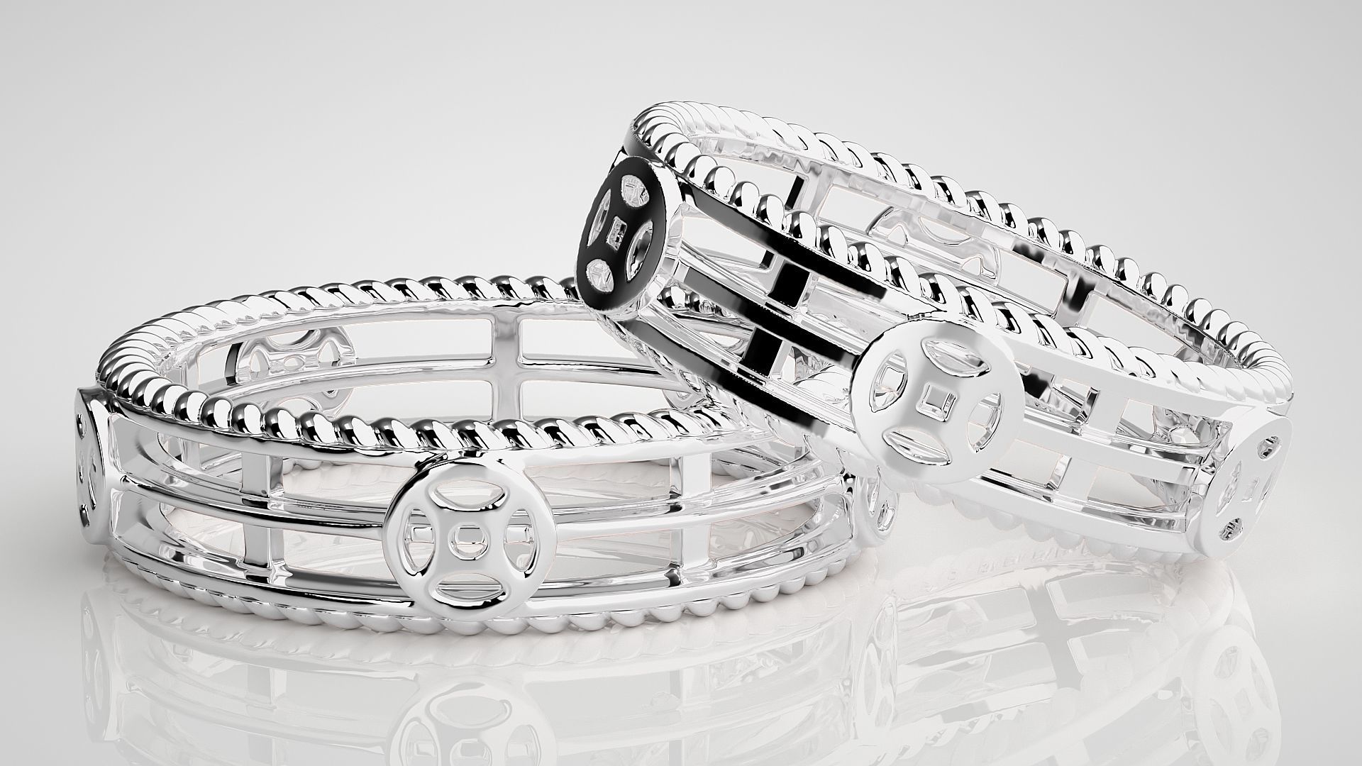 Plain Gold Couple Band Ring 3dm stl render detail 3D print model_5