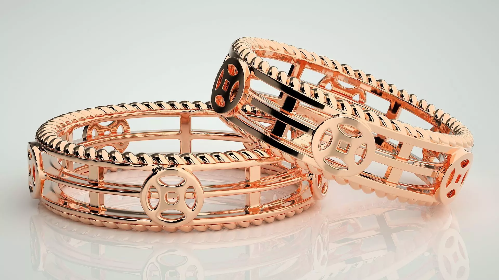 Plain Gold Couple Band Ring 3dm stl render detail 3D print model_0