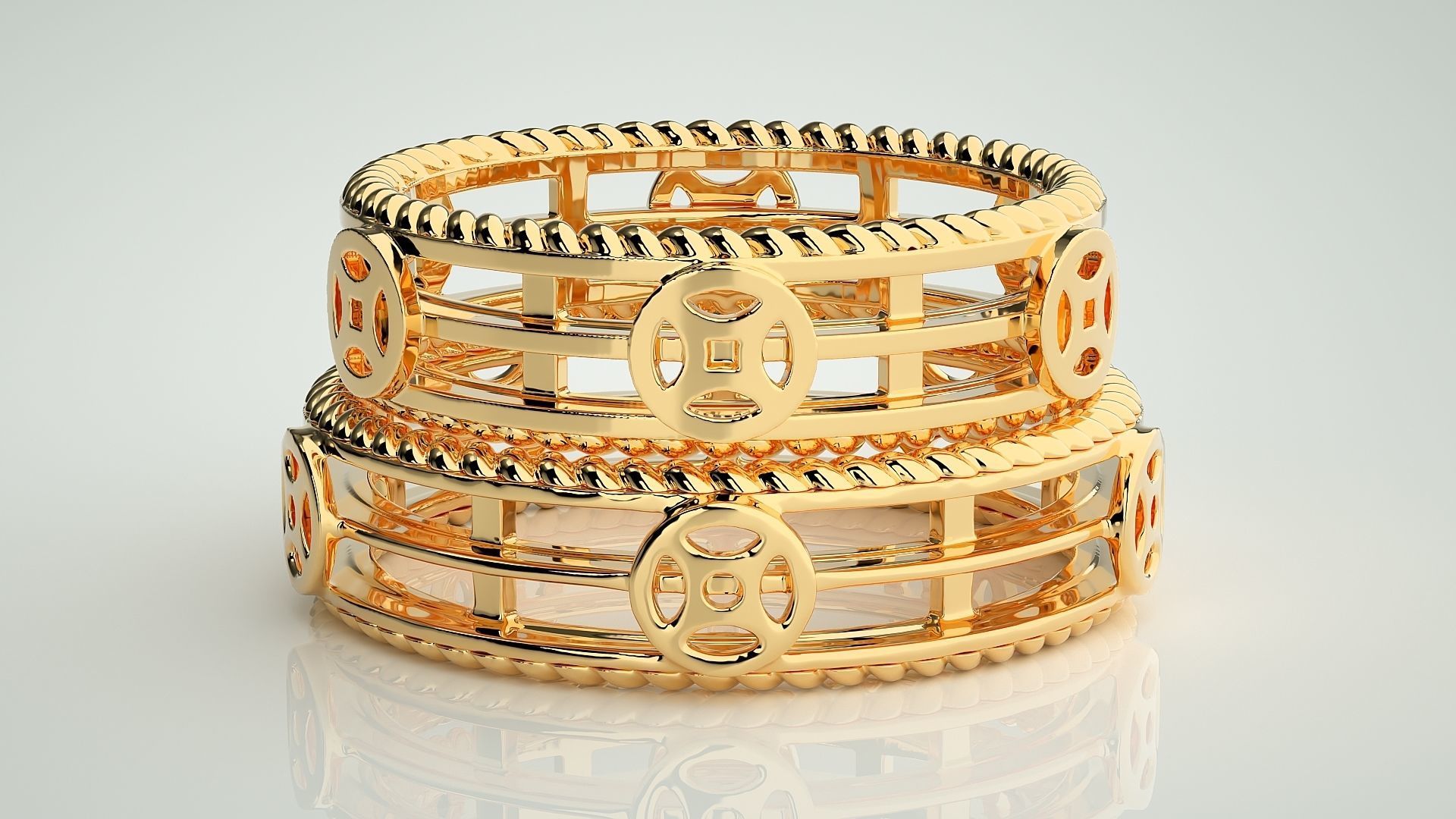 Plain Gold Couple Band Ring 3dm stl render detail 3D print model_11