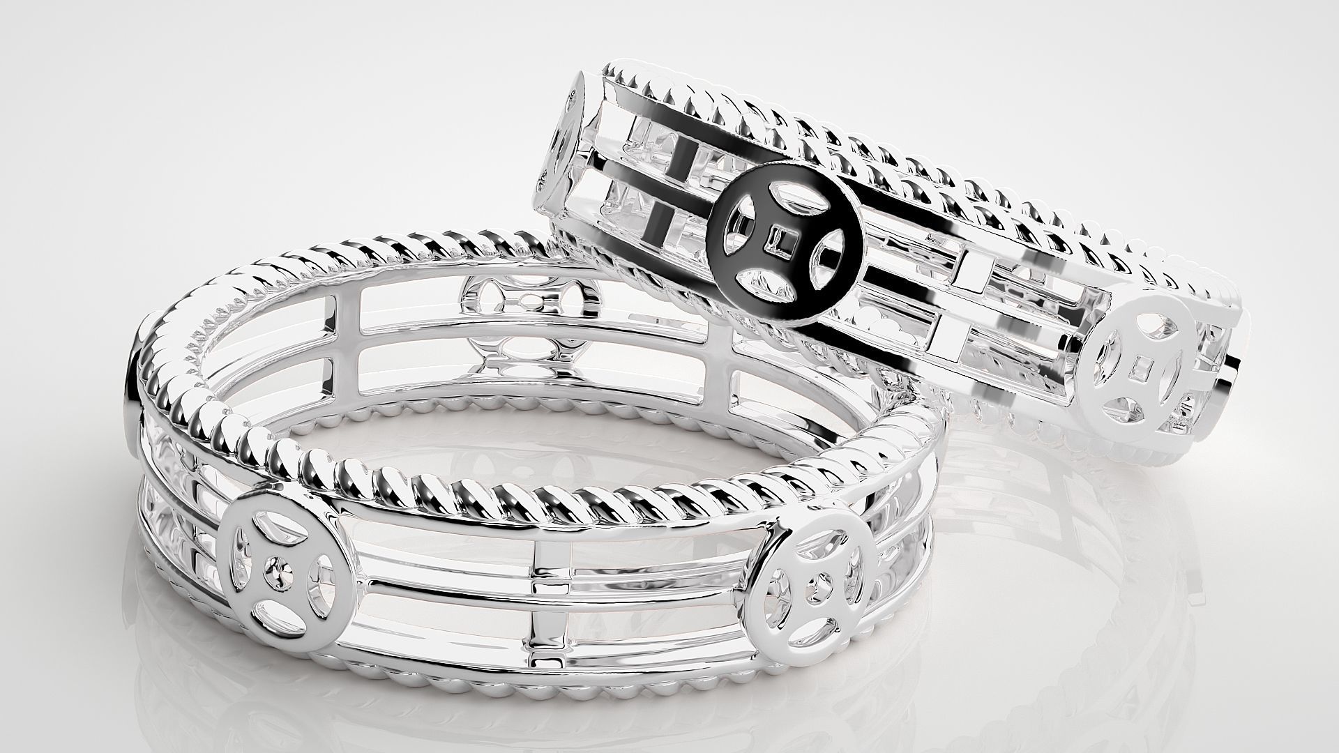 Plain Gold Couple Band Ring 3dm stl render detail 3D print model_6