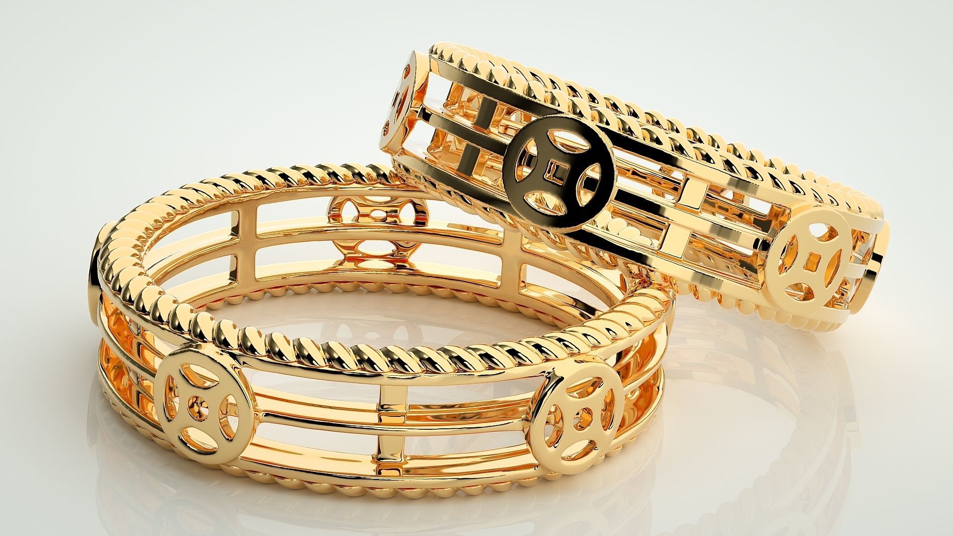 Plain Gold Couple Band Ring 3dm stl render detail 3D print model_10