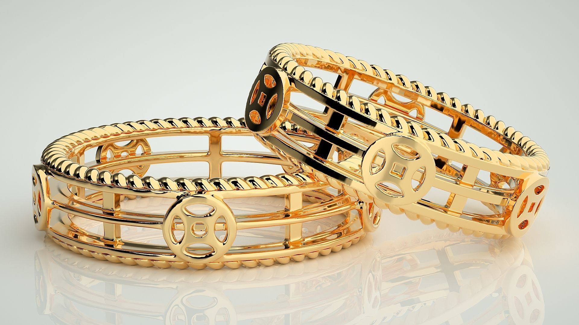 Plain Gold Couple Band Ring 3dm stl render detail 3D print model_9