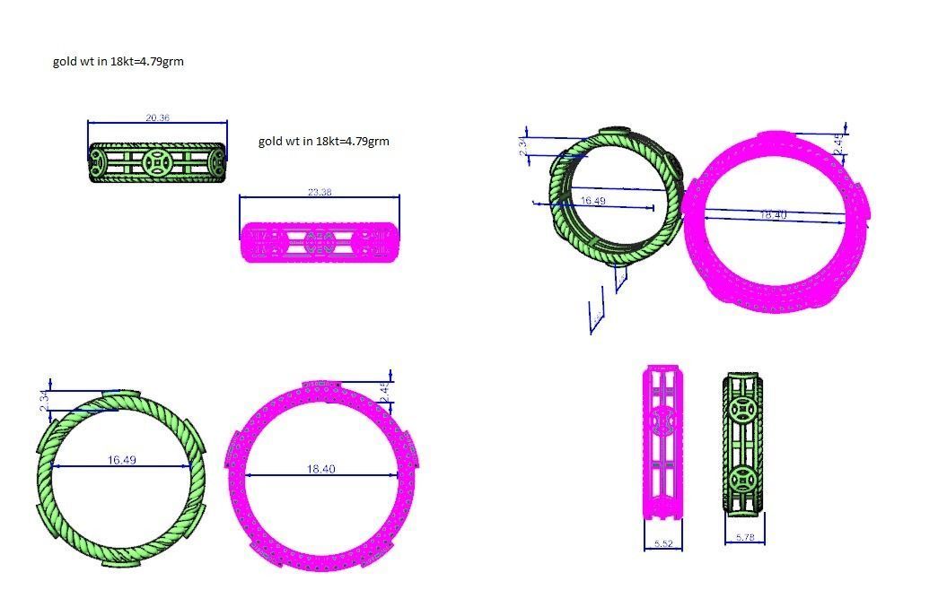 Plain Gold Couple Band Ring 3dm stl render detail 3D print model_3