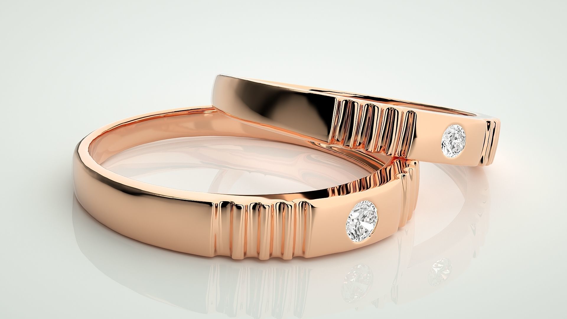 Diamond Thin Couple Band Ring 3dm stl render detail 3D print model_1