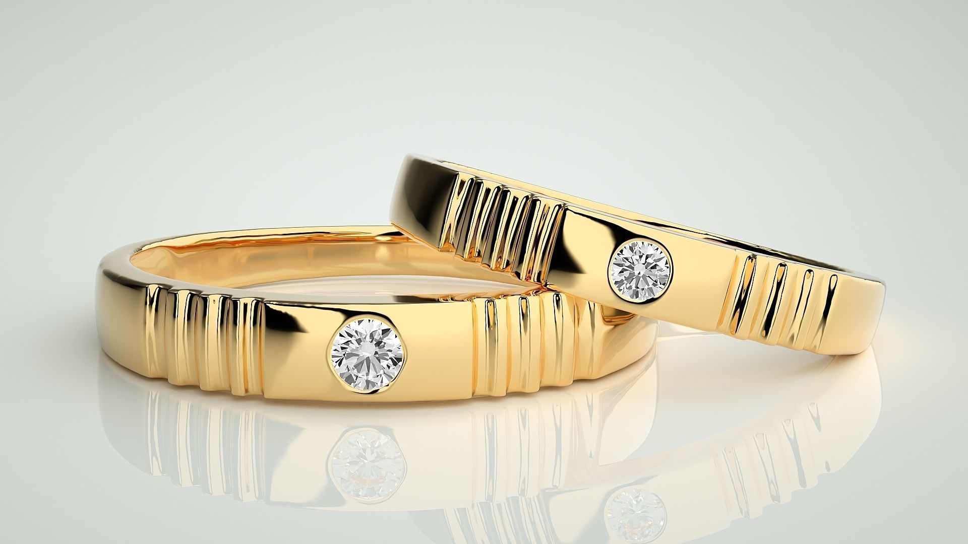 Diamond Thin Couple Band Ring 3dm stl render detail 3D print model_9