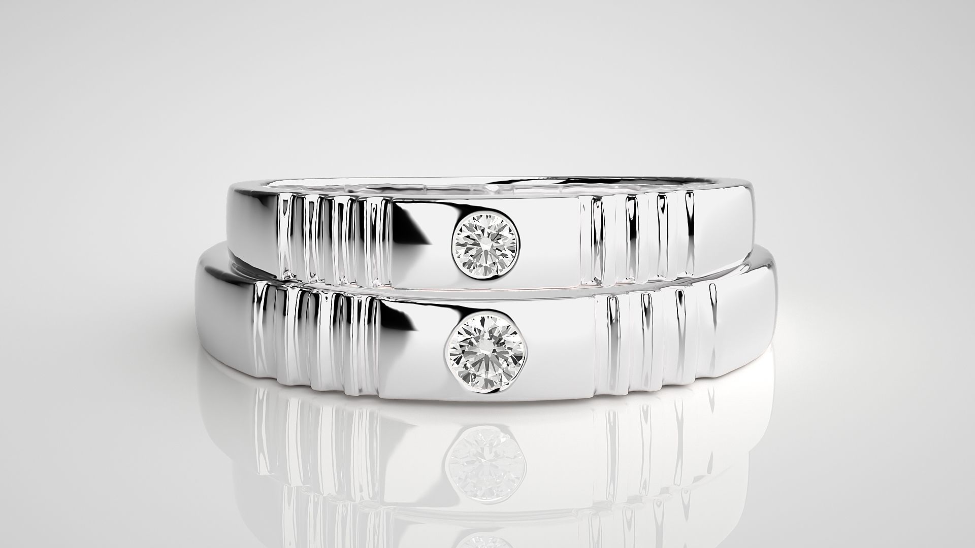 Diamond Thin Couple Band Ring 3dm stl render detail 3D print model_7