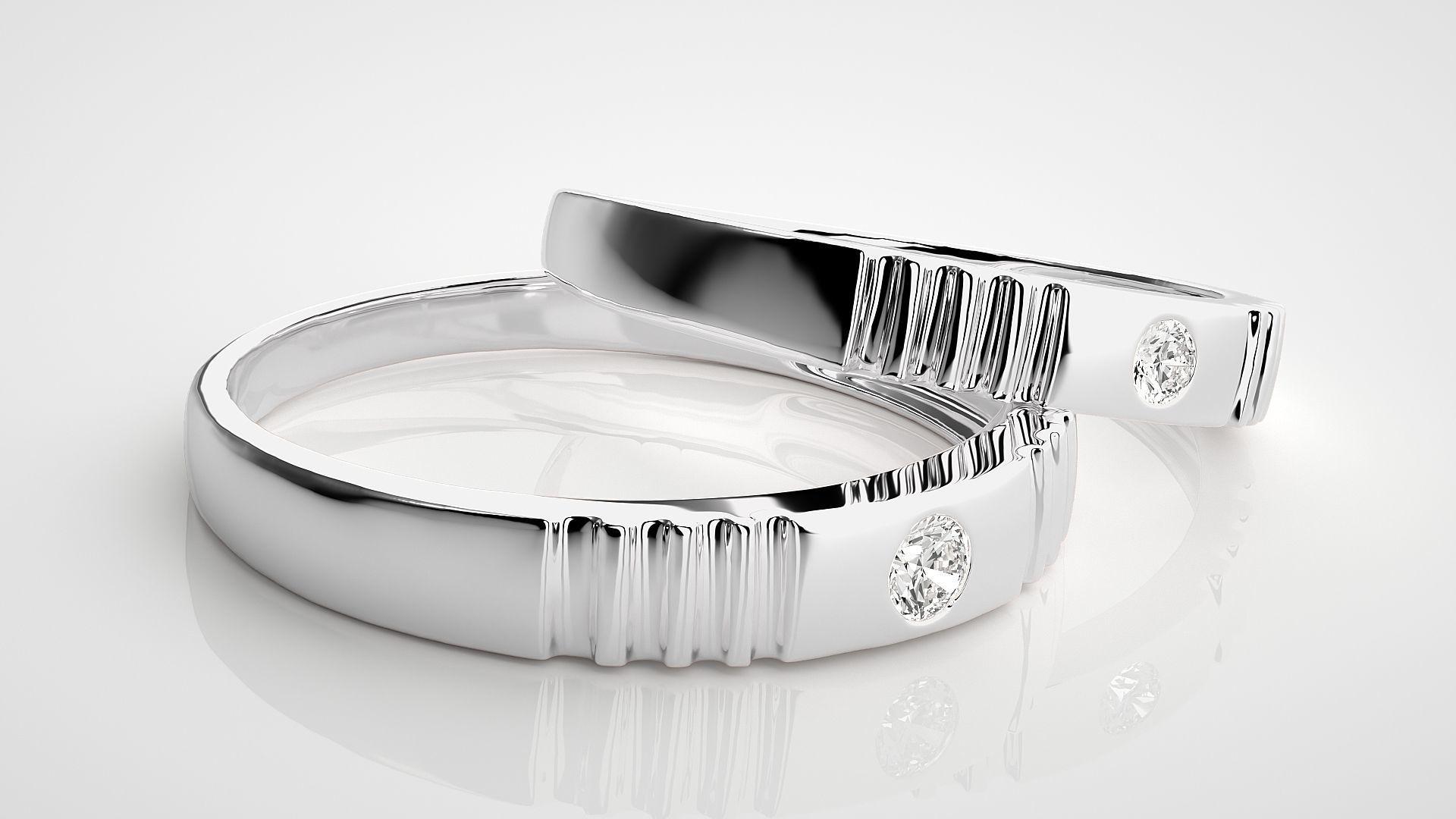 Diamond Thin Couple Band Ring 3dm stl render detail 3D print model_6