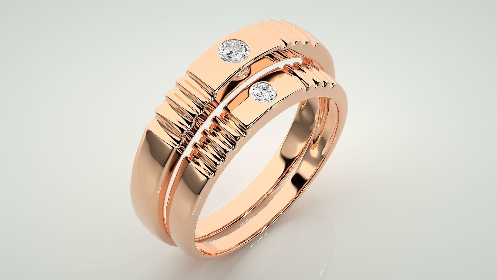 Diamond Thin Couple Band Ring 3dm stl render detail 3D print model_4