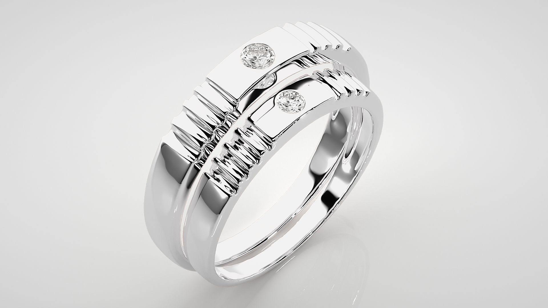 Diamond Thin Couple Band Ring 3dm stl render detail 3D print model_8