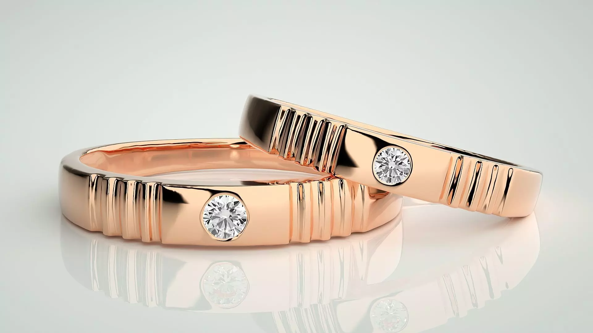 Diamond Thin Couple Band Ring 3dm stl render detail 3D print model_0