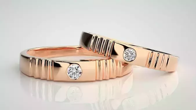 Diamond Thin Couple Band Ring 3dm stl render detail 3D print model
