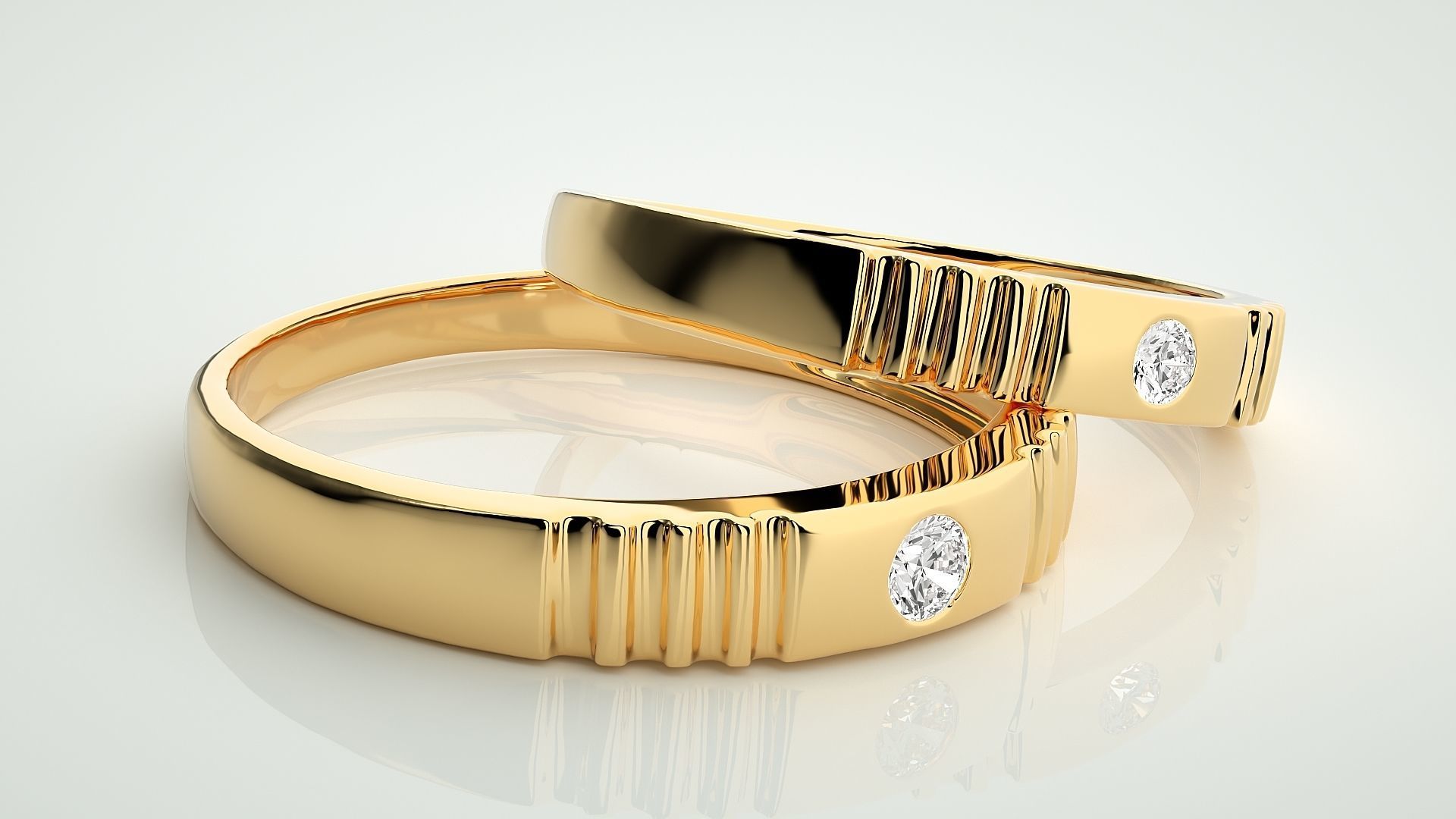 Diamond Thin Couple Band Ring 3dm stl render detail 3D print model_10